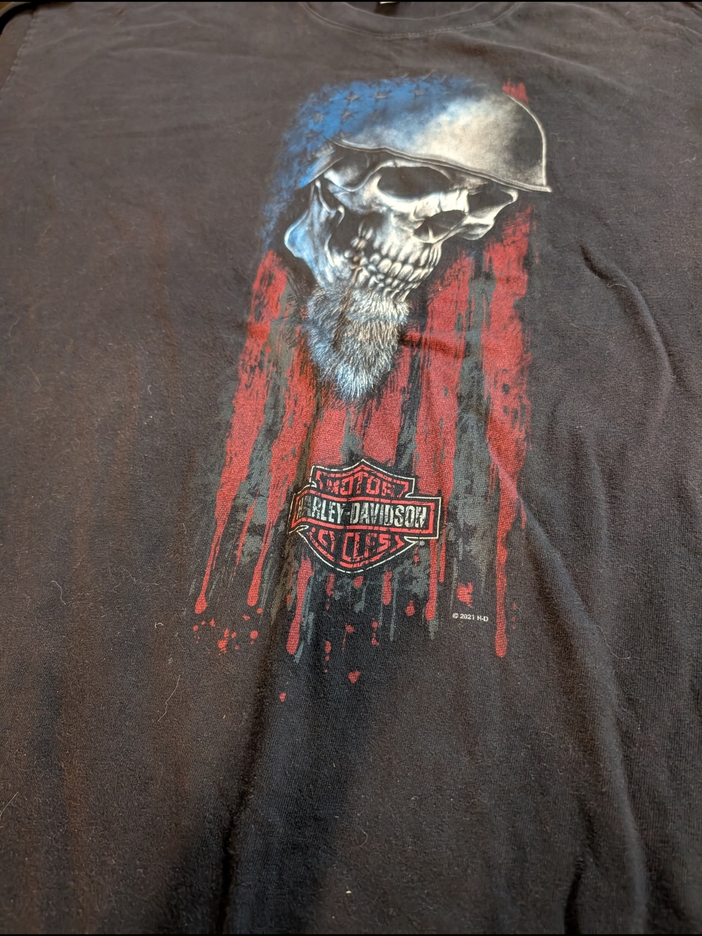 Harley-Davidson Men’s Black Skull Graphic T-Shirt - American Flag Accent